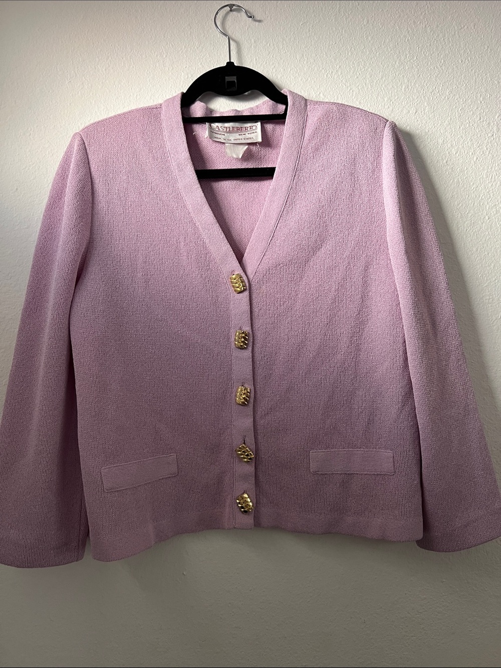 Classic Vintage Castleberry Lilac V-Neck Blazer with Gold Buttons